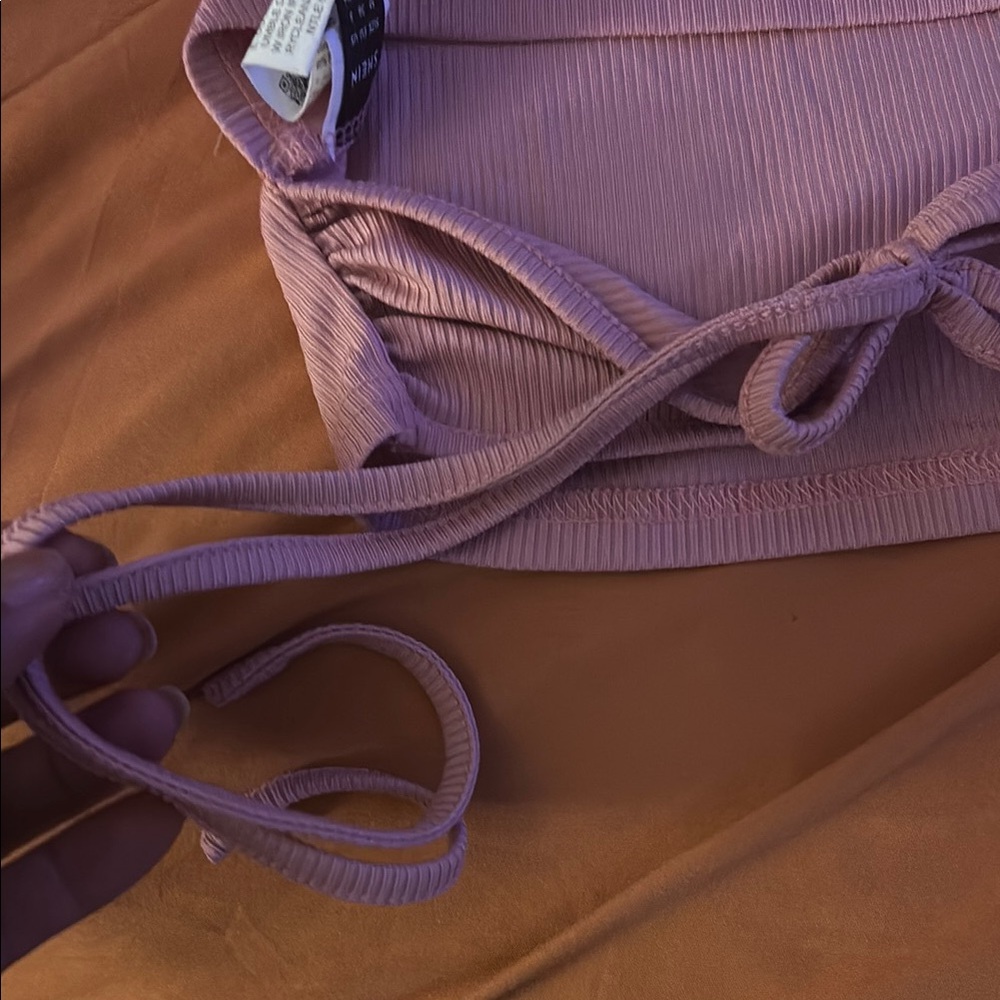 Pink Ribbed Tie-Front Top - Picture 3 of 3